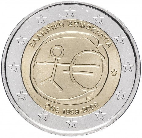 10 лет Экономическому и валютному союзу - 2 евро, Греция, 2009 год фото 1