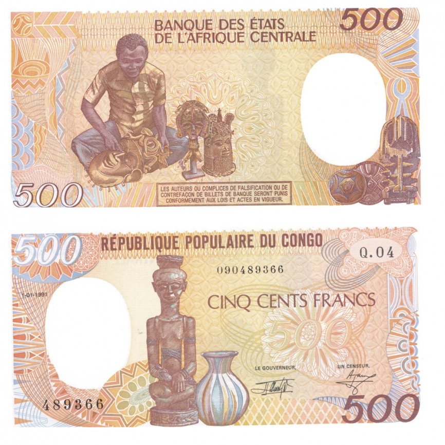 Конго 500 франков 1991 год фото 1