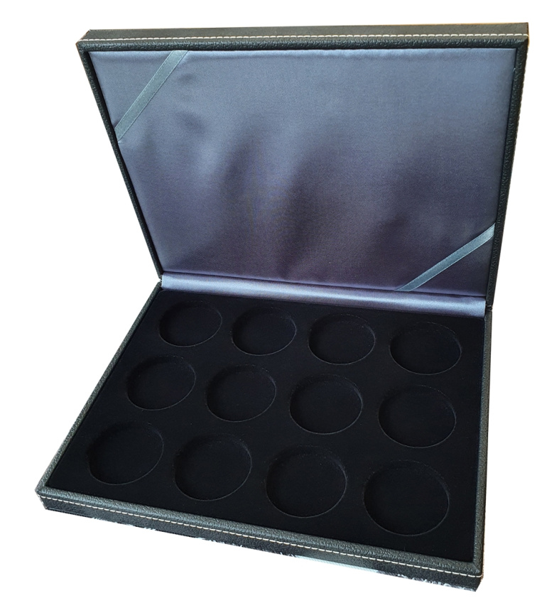 Коробка Nera XM из искусственной кожи для 12 монет в капсулах (диаметр 44 мм) фото 1