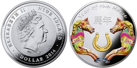 Год лошади (подкова), 1 доллар, о. Ниуе, 2014 год фото 2