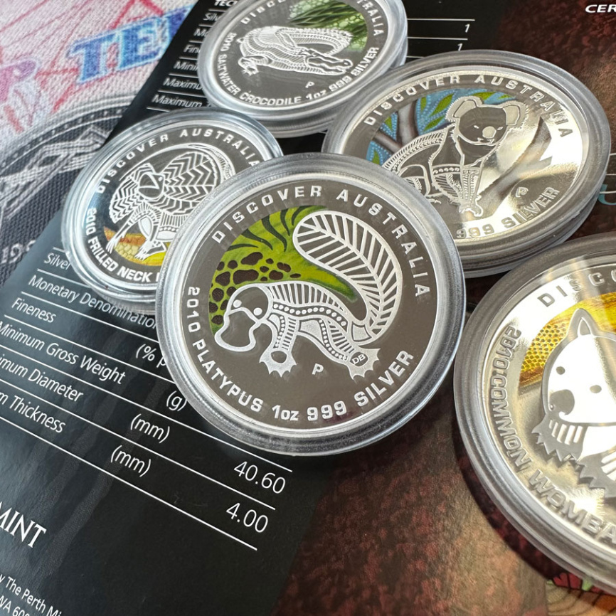 Набор монет 1oz "Открывая Австралию" 2010 год 5шт - серебро фото 7