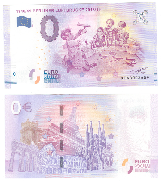 0 евро (euro) сувенирные - 70-летие Берлинскому воздушному мосту, 2017 год фото 1