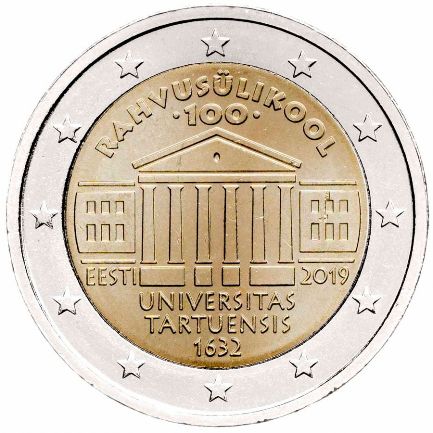 2 евро Эстония 2019 - 100-летие Тартуского университета фото 1