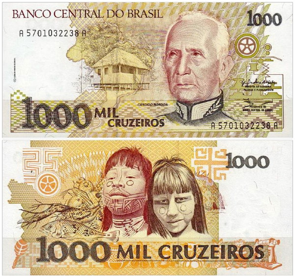Бразилия 1000 крузейро 1991 год фото 1