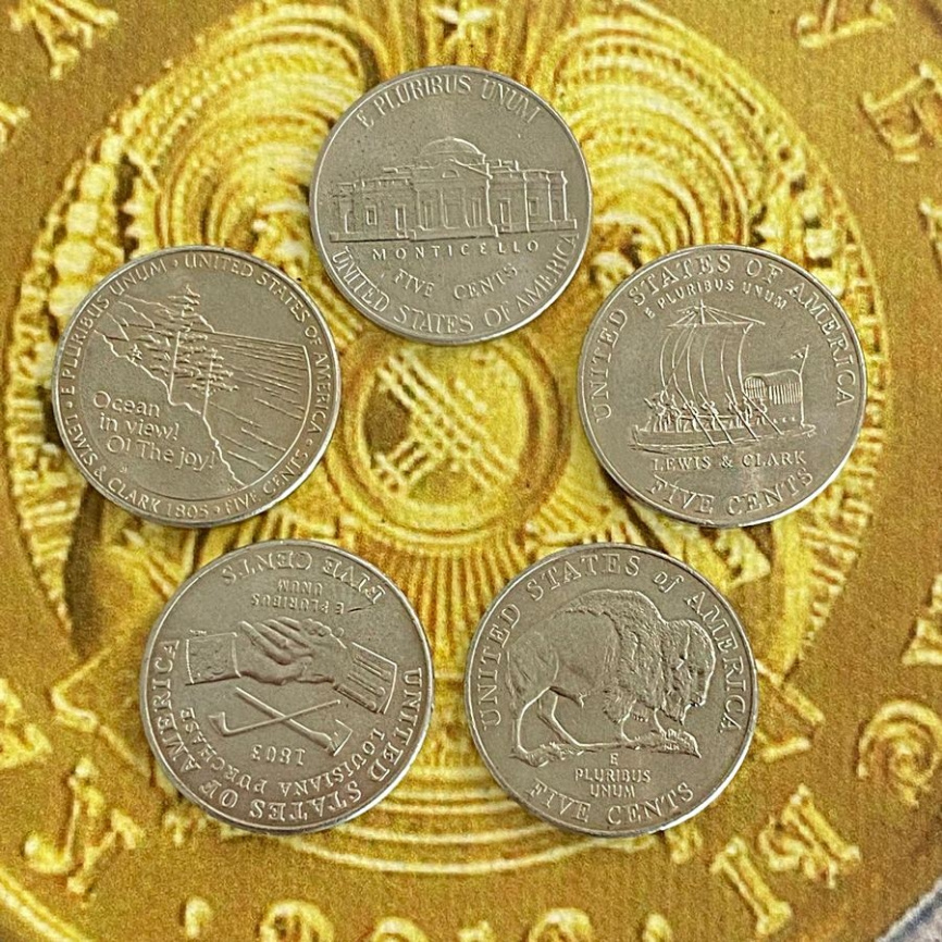 Набор монет США "Путешествие на Запад" 5 центов (5шт) фото 4