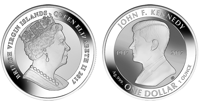 Джон Кеннеди, 1 доллар, Британские Виргинские острова, 2017 год фото 3