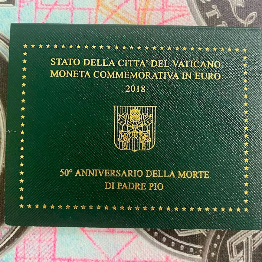 2 евро Ватикан 2018 (в блистере) - 50 лет со дня смерти Падре Пио фото 5