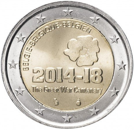 100 лет с начала Первой Мировой войны - 2 евро, Бельгия, 2014 год фото 1