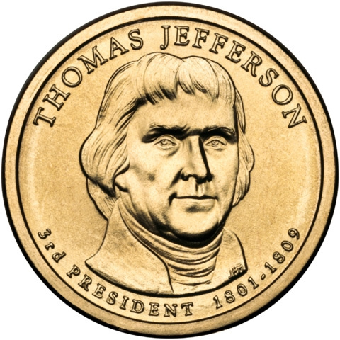 №3 Томас Джефферсон 1 доллар США 2007 год фото 1