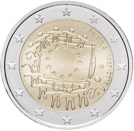 30 лет еврофлагу - 2 евро, Литва, 2015 год фото 1