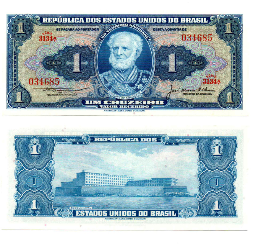 Бразилия 1 крузейро 1954-1958 гг фото 1
