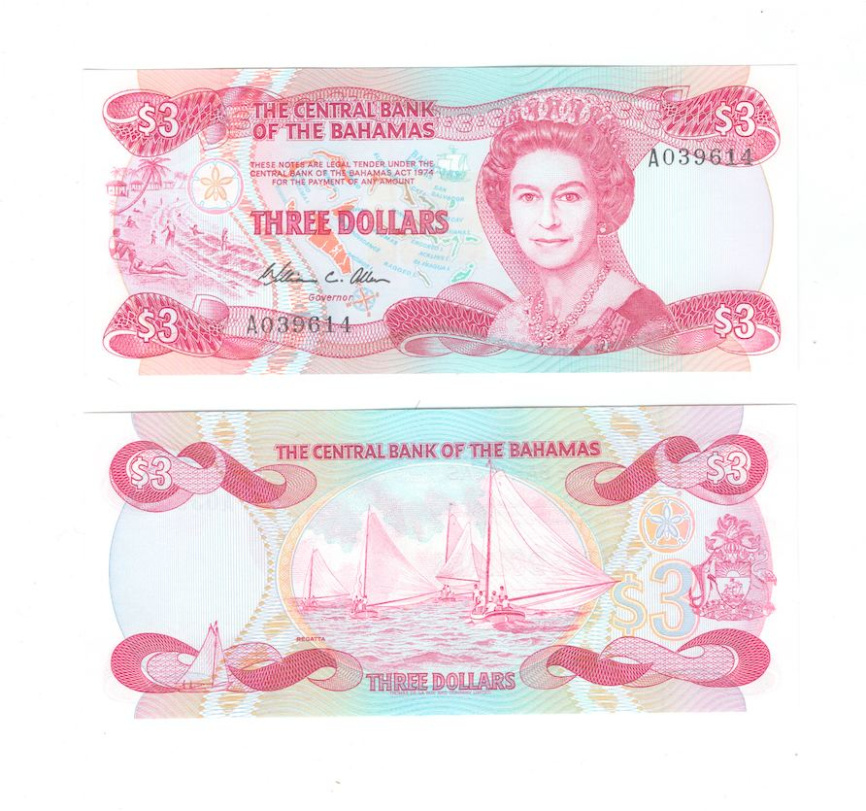 Багамские острова 3 доллара 1974 год фото 1