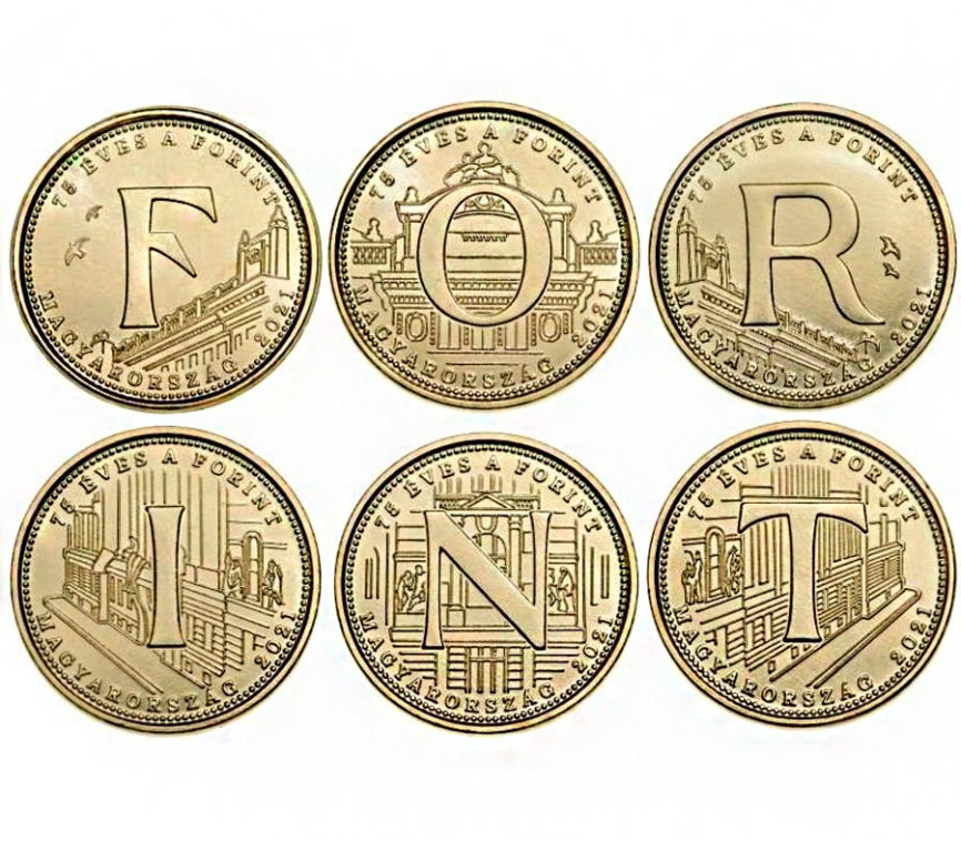 Набор монет Венгрия-5 форинтов, 2021 год (F-O-R-I-N-T) фото 1