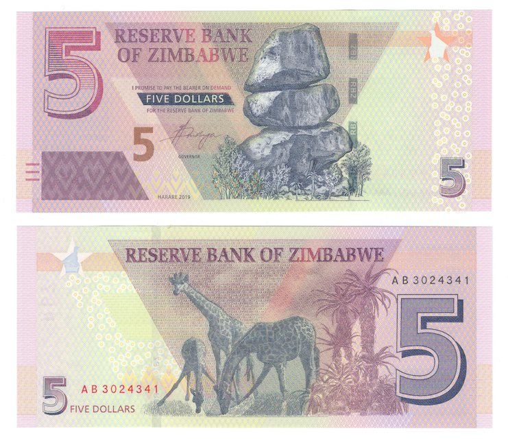 Зимбабве 5 долларов 2019 год фото 1