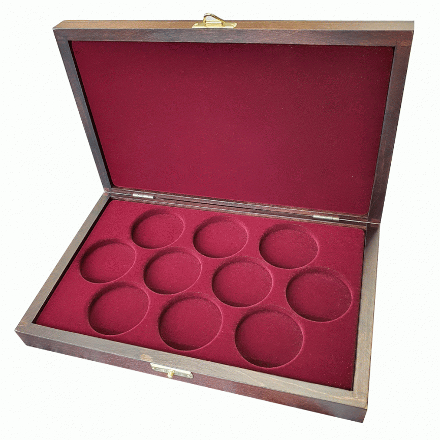 Деревянный футляр Vintage для 10 монет в капсулах (диаметр 46 мм) фото 1