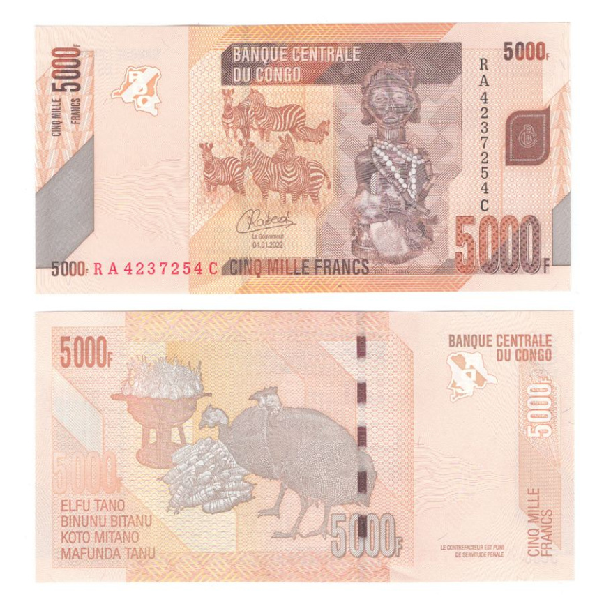 Конго 5000 франков 2005-2022 гг фото 1