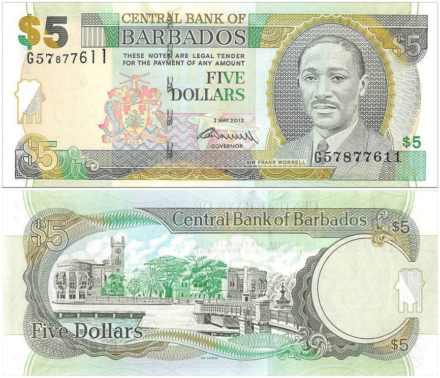 Барбадос 5 долларов 2012 года фото 1