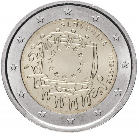 30 лет еврофлагу - 2 евро, Словения, 2015 год фото 1