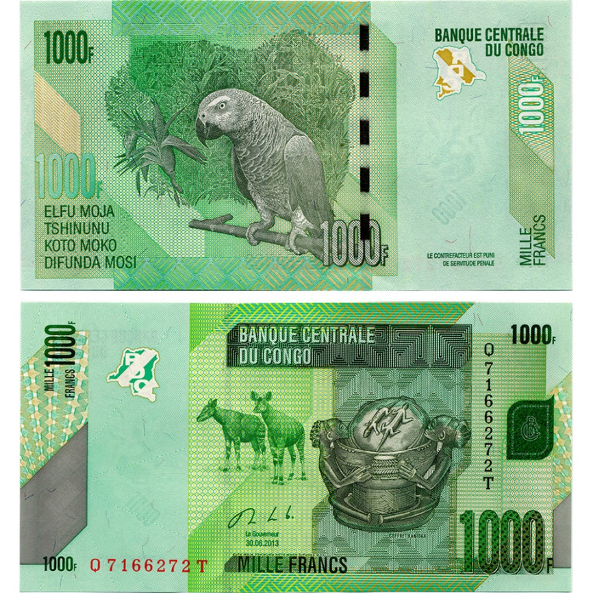 Конго 1000 франков 2005-2020 гг фото 1