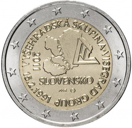 20 лет формирования Вишеградской группы - 2 евро, Словакия, 2011 год фото 1