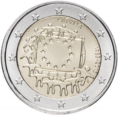 30 лет еврофлагу - 2 евро, Латвия, 2015 год фото 1