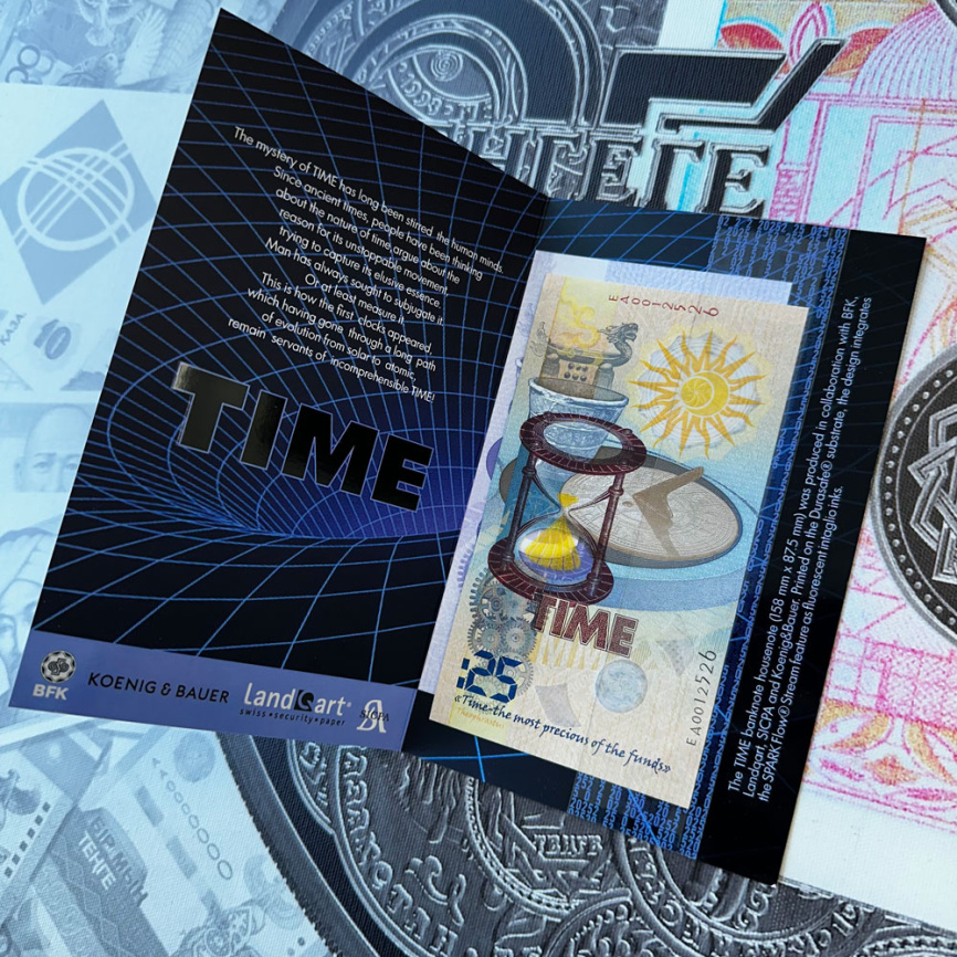 Тестовая банкнота TIME:25 ВРЕМЯ - 30 лет Банкнотной фабрике РК фото 2