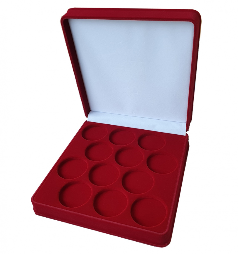 Коробка на 12 монет в капсулах (диаметр 44 мм) бордо фото 1