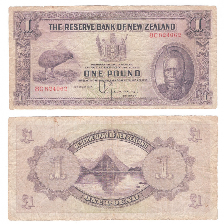 Новая Зеландия 1 фунт 1934 год (F) фото 1
