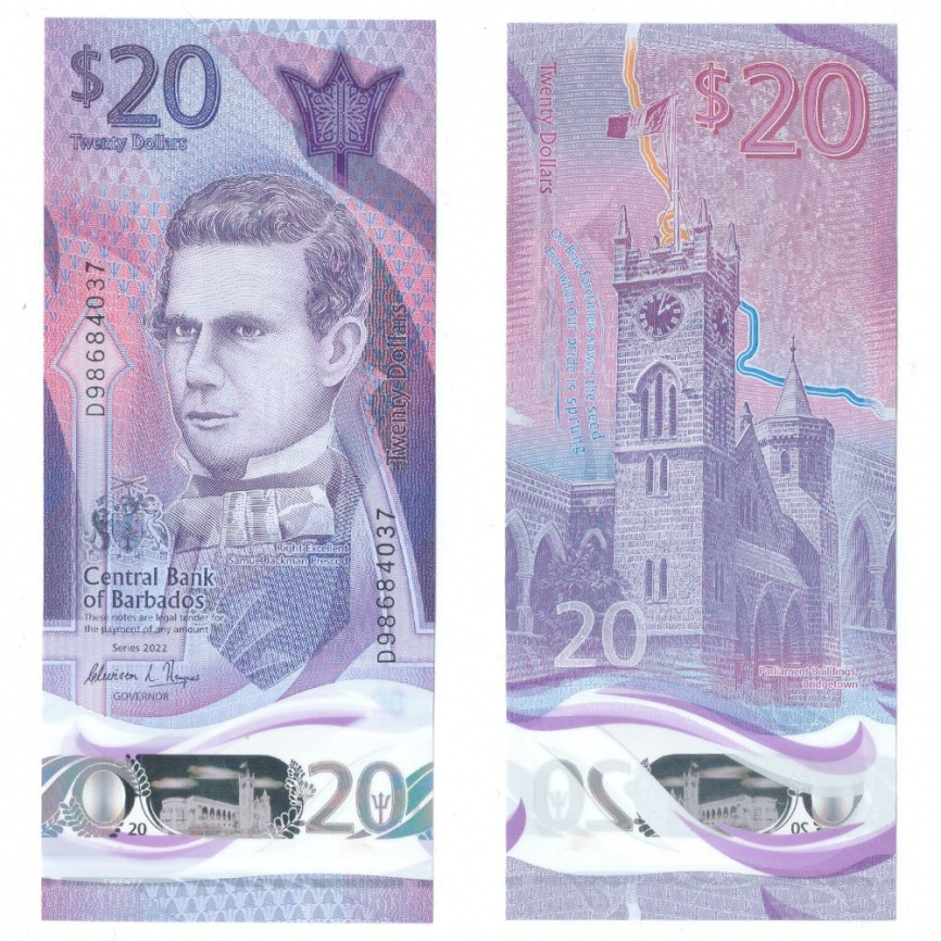 Барбадос 20 долларов 2022 год (полимер) фото 1