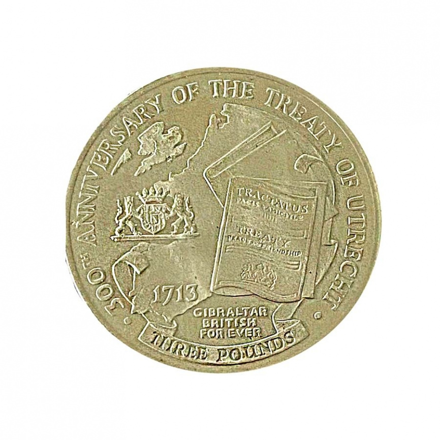 300-летие Утрехтского договора - Гибралтар - 3 фунта - 2013 год фото 1
