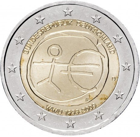 10 лет Экономическому и валютному союзу - 2 евро, Германия, 2009 год фото 1