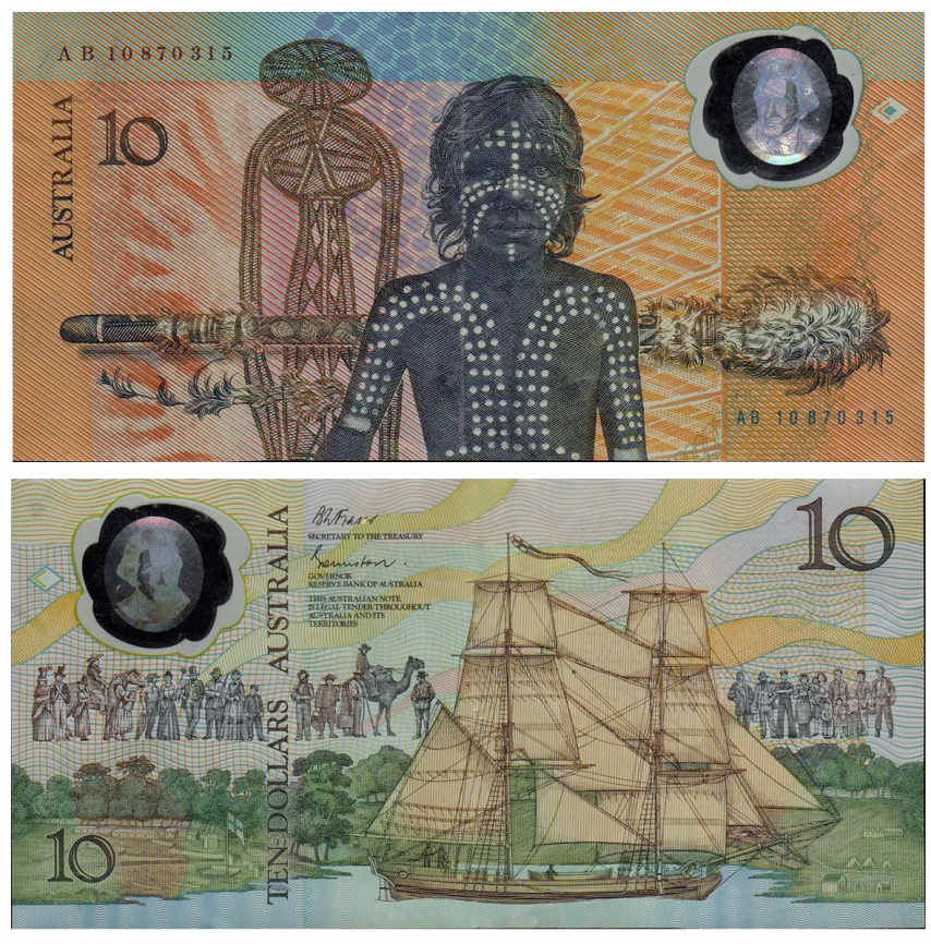 Австралия 10 долларов 1988 год (первая полимерная банкнота в мире) фото 1