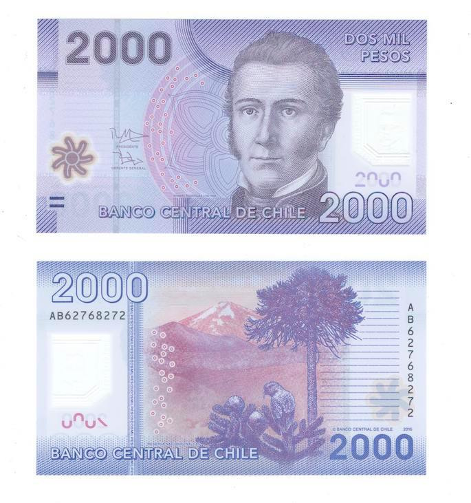 Чили 2000 песо 2016 год (полимер) фото 1